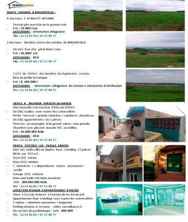 Abidjan immobilier | Terrain à vendre dans la zone de Bingerville à 6 500 000 FCFA  | Abidjan-Immobilier.net
